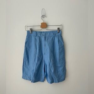 Vintage high waist linen blue Bermuda short
